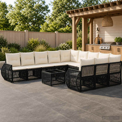 Set Divano da Giardino 12 pcs Nero e Bianco Crema polyrattan | homemem39