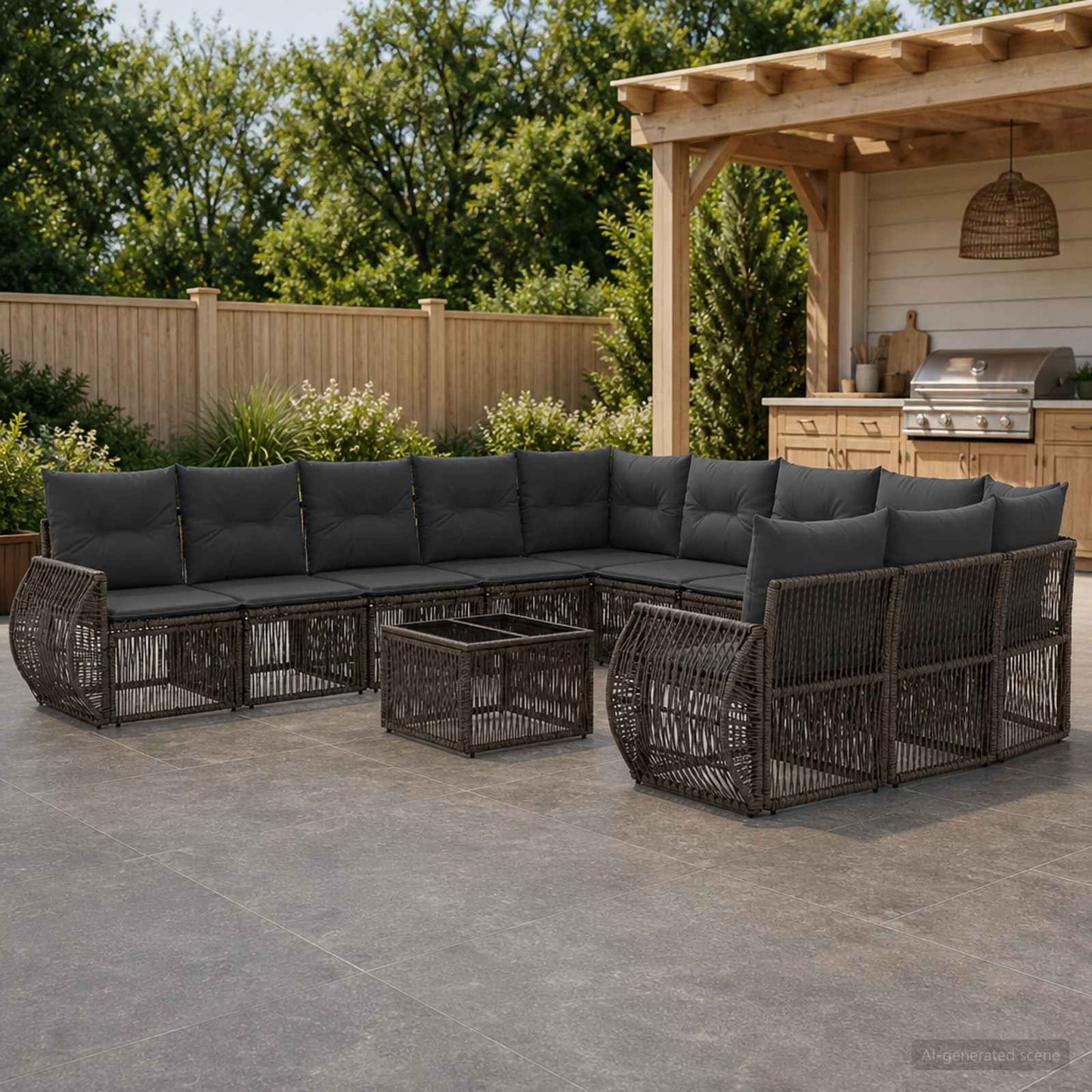 Set Divano da Giardino 12 pcs Grigio e Grigio Scuro polyrattan | homemem39