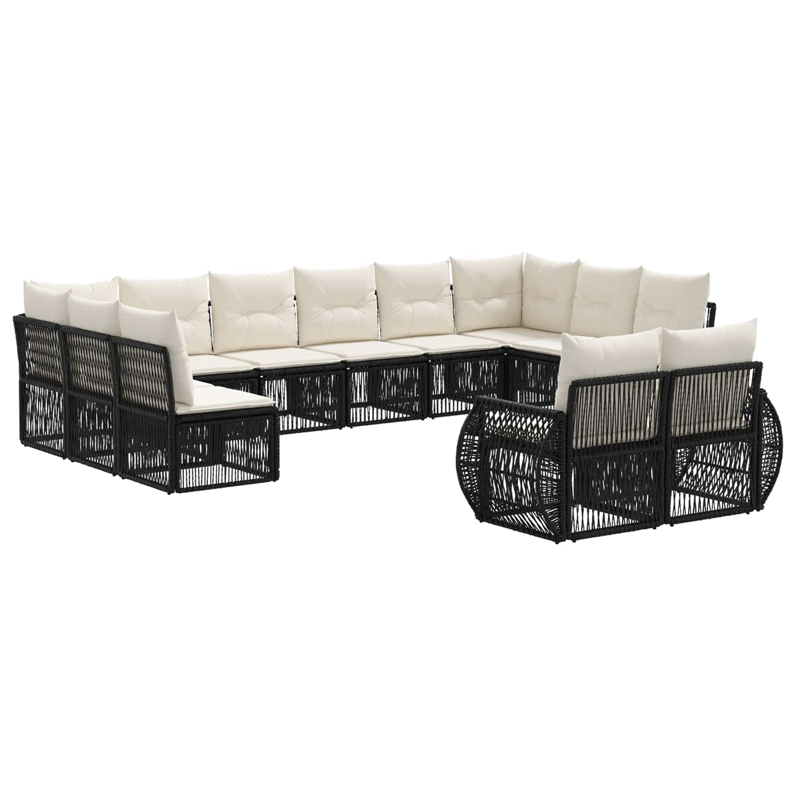 Set Divano da Giardino 12 pcs Nero e Bianco Crema polyrattan | homemem39