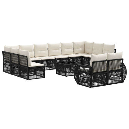 Set Divano da Giardino 13 pcs Nero e Bianco Crema polyrattan | homemem39