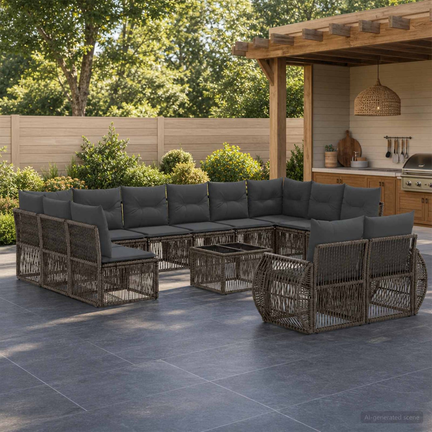Set Divano da Giardino 13 pcs Grigio e Grigio Scuro polyrattan | homemem39