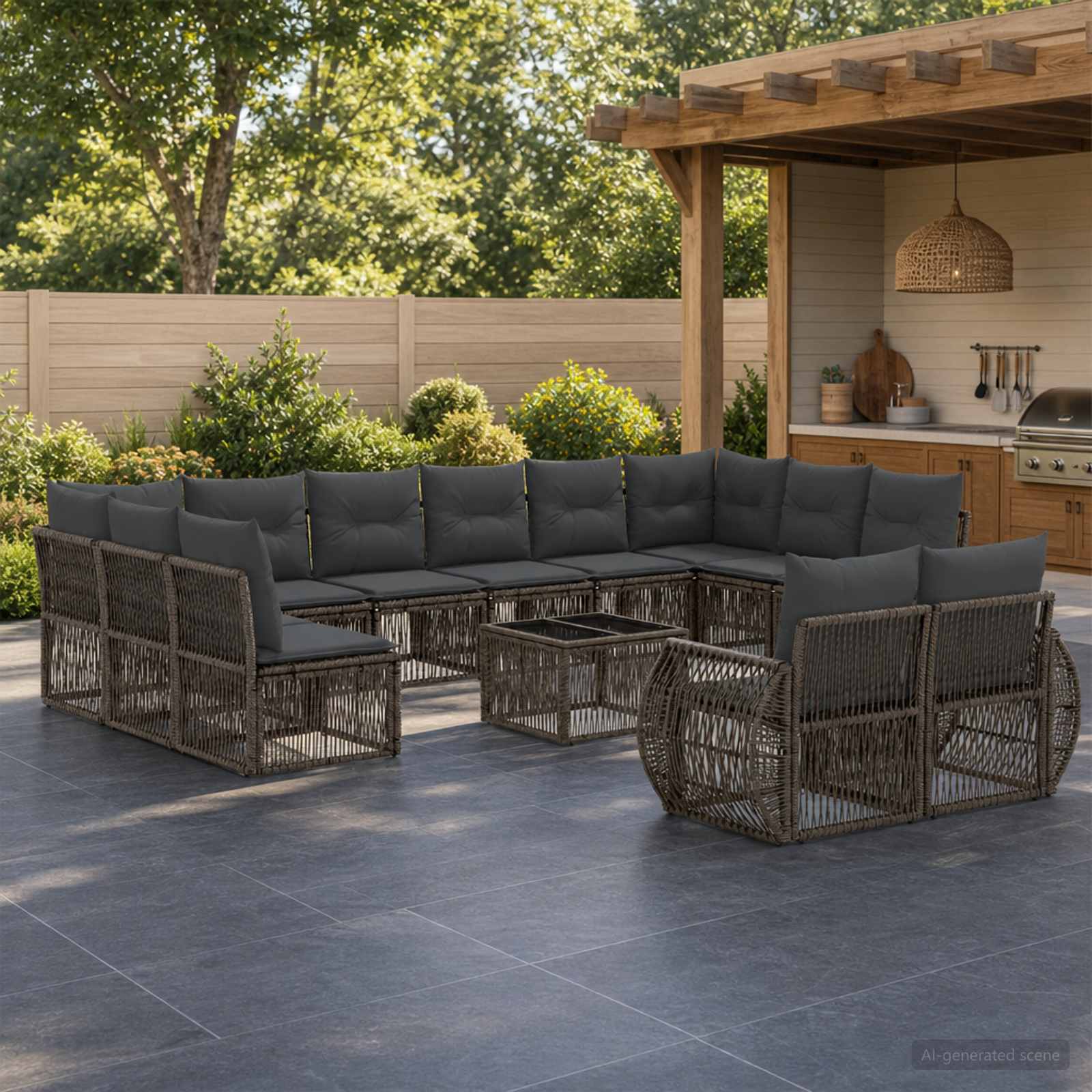Set Divano da Giardino 13 pcs Grigio e Grigio Scuro polyrattan | homemem39