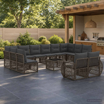 Set Divano da Giardino 13 pcs Grigio e Grigio Scuro polyrattan | homemem39
