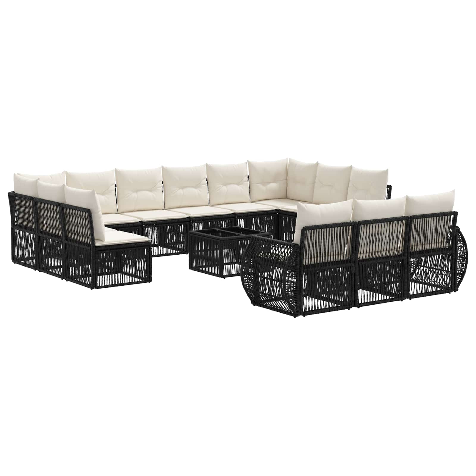 Set Divano da Giardino 14 pcs Nero e Bianco Crema polyrattan | homemem39