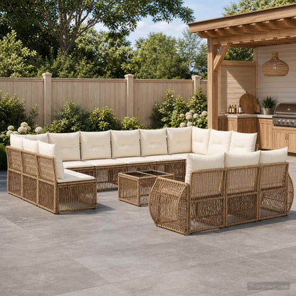 Set Divano da Giardino 14 pcs Beige e Bianco Crema polyrattan | homemem39