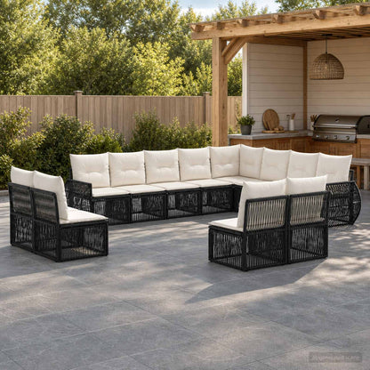 Set Divano da Giardino 12 pz Nero e Bianco Crema polyrattan