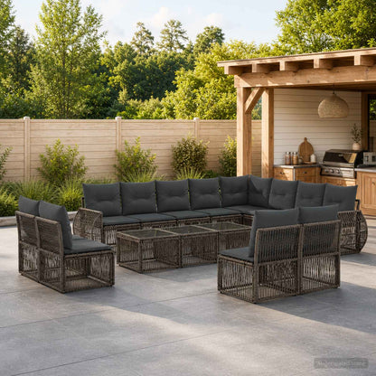 Set Divano da Giardino 12 pcs Grigio e Grigio Scuro polyrattan | homemem39
