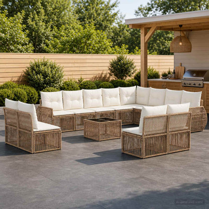 Set Divano da Giardino 13 pcs Beige e Bianco Crema polyrattan | homemem39