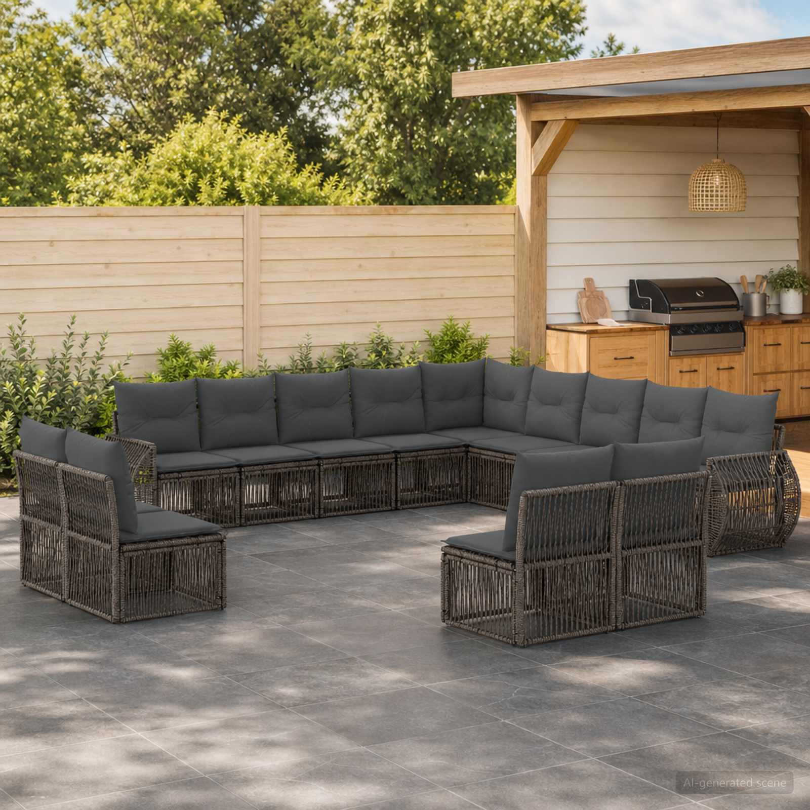 Set Divano da Giardino 13 pcs Grigio e Grigio Scuro polyrattan | homemem39