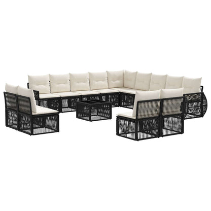Set Divano da Giardino 14 pcs Nero e Bianco Crema polyrattan | homemem39