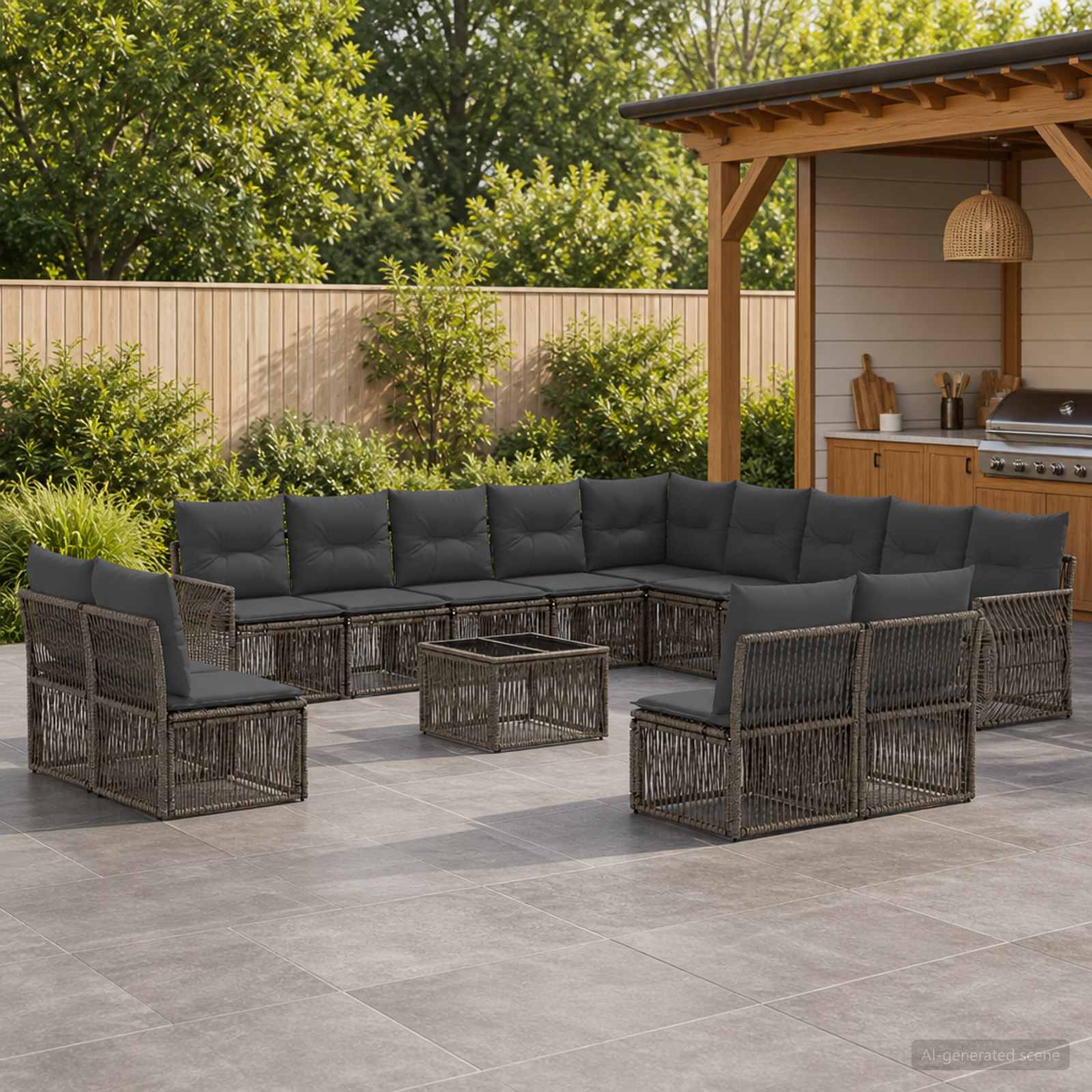 Set Divano da Giardino 14 pcs Grigio e Grigio Scuro polyrattan | homemem39