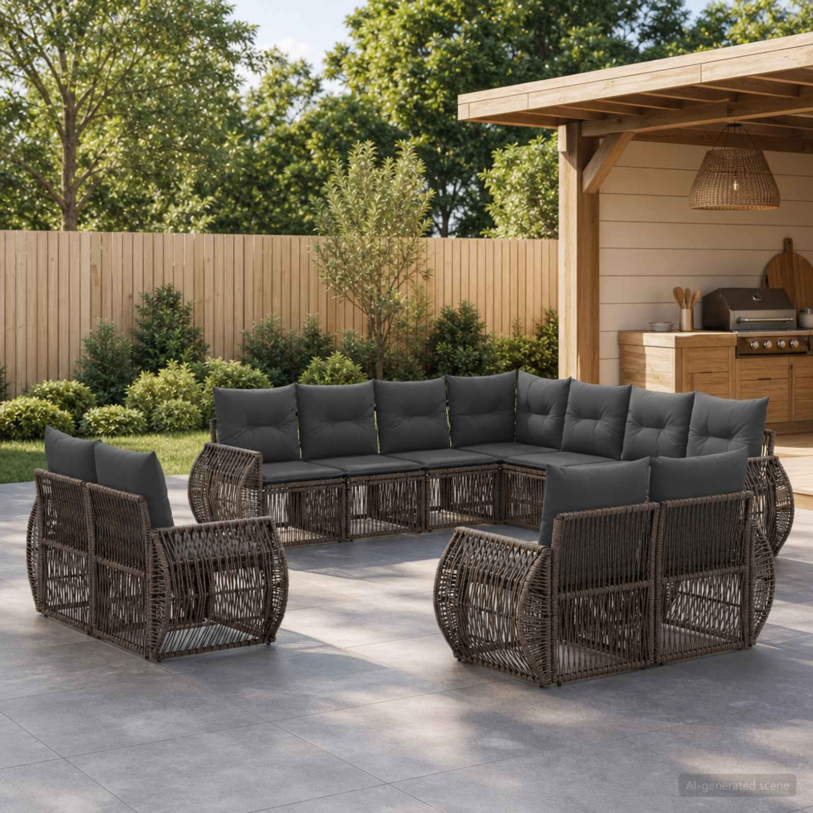 Set Divano da Giardino 11 pcs Grigio e Grigio Scuro polyrattan | homemem39