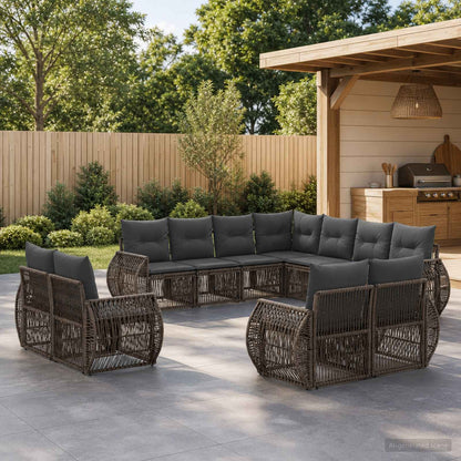 Set Divano da Giardino 11 pcs Grigio e Grigio Scuro polyrattan | homemem39
