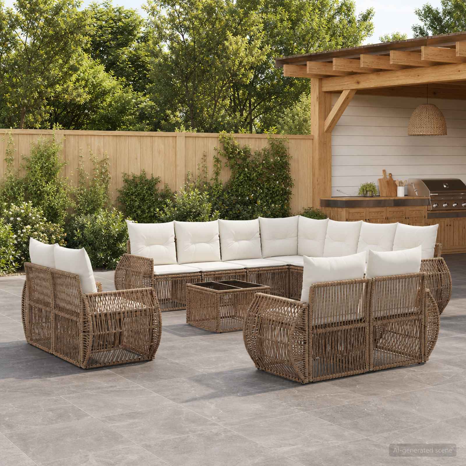 Set Divano da Giardino 12 pcs Beige e Bianco Crema polyrattan | homemem39