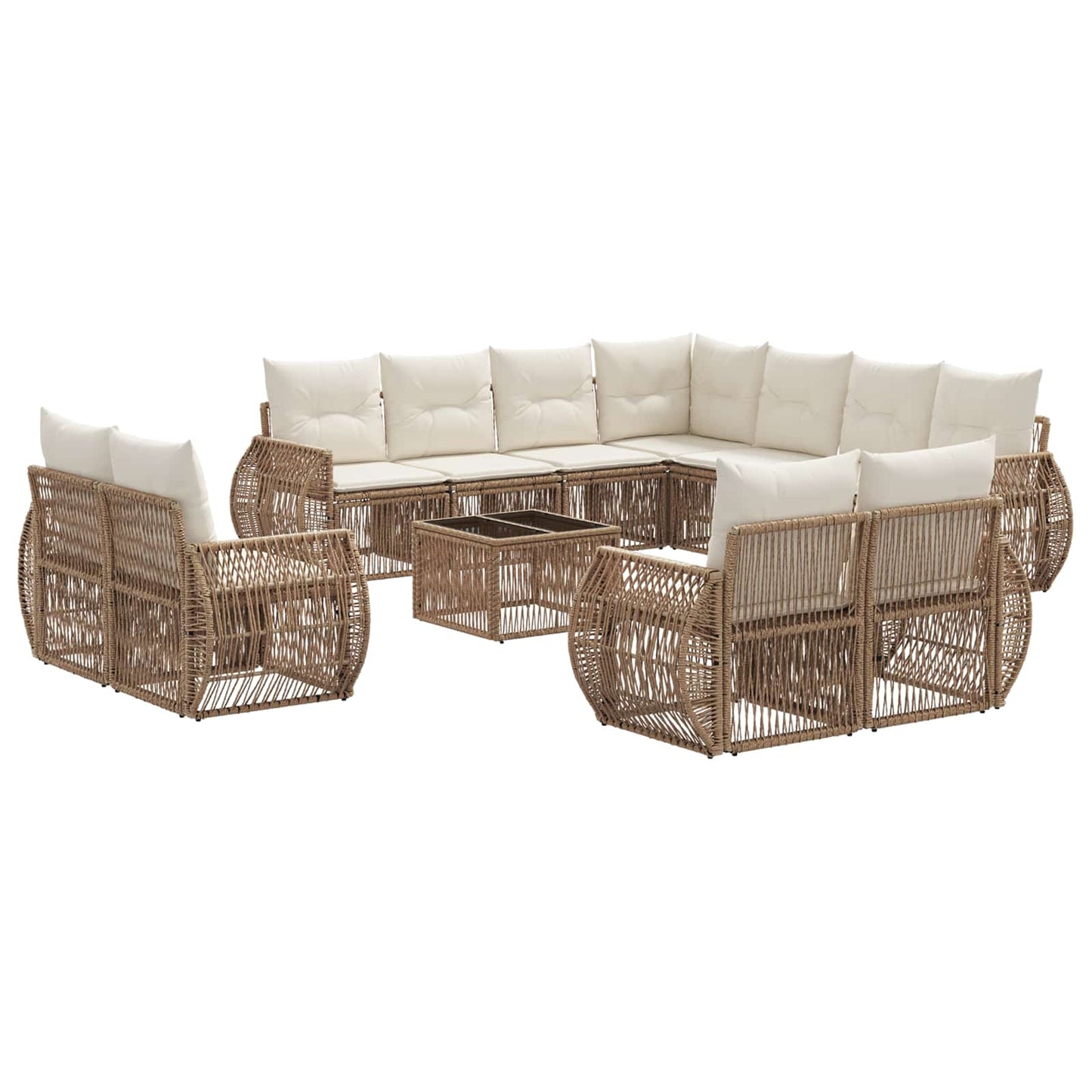 Set Divano da Giardino 12 pcs Beige e Bianco Crema polyrattan | homemem39