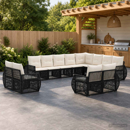 Set Divano da Giardino 12 pcs Nero e Bianco Crema polyrattan | homemem39