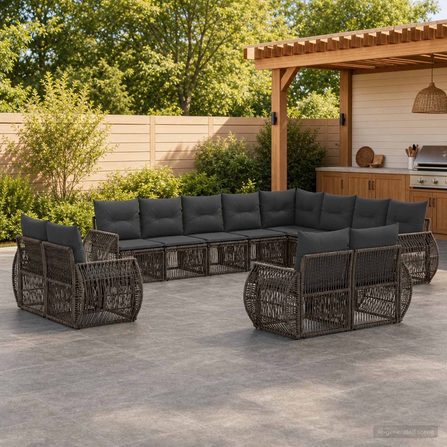 Set Divano da Giardino 12 pcs Grigio e Grigio Scuro polyrattan | homemem39