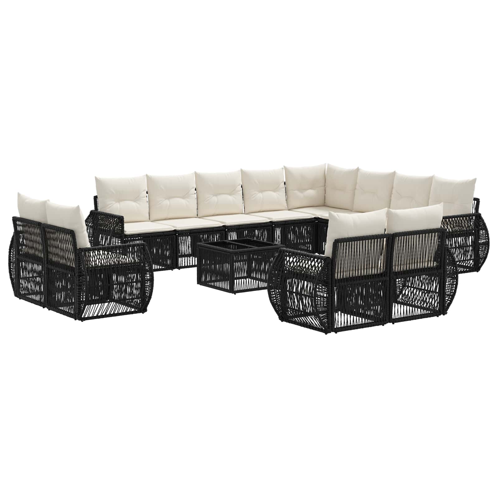 Set Divano da Giardino 13 pcs Nero e Bianco Crema polyrattan | homemem39