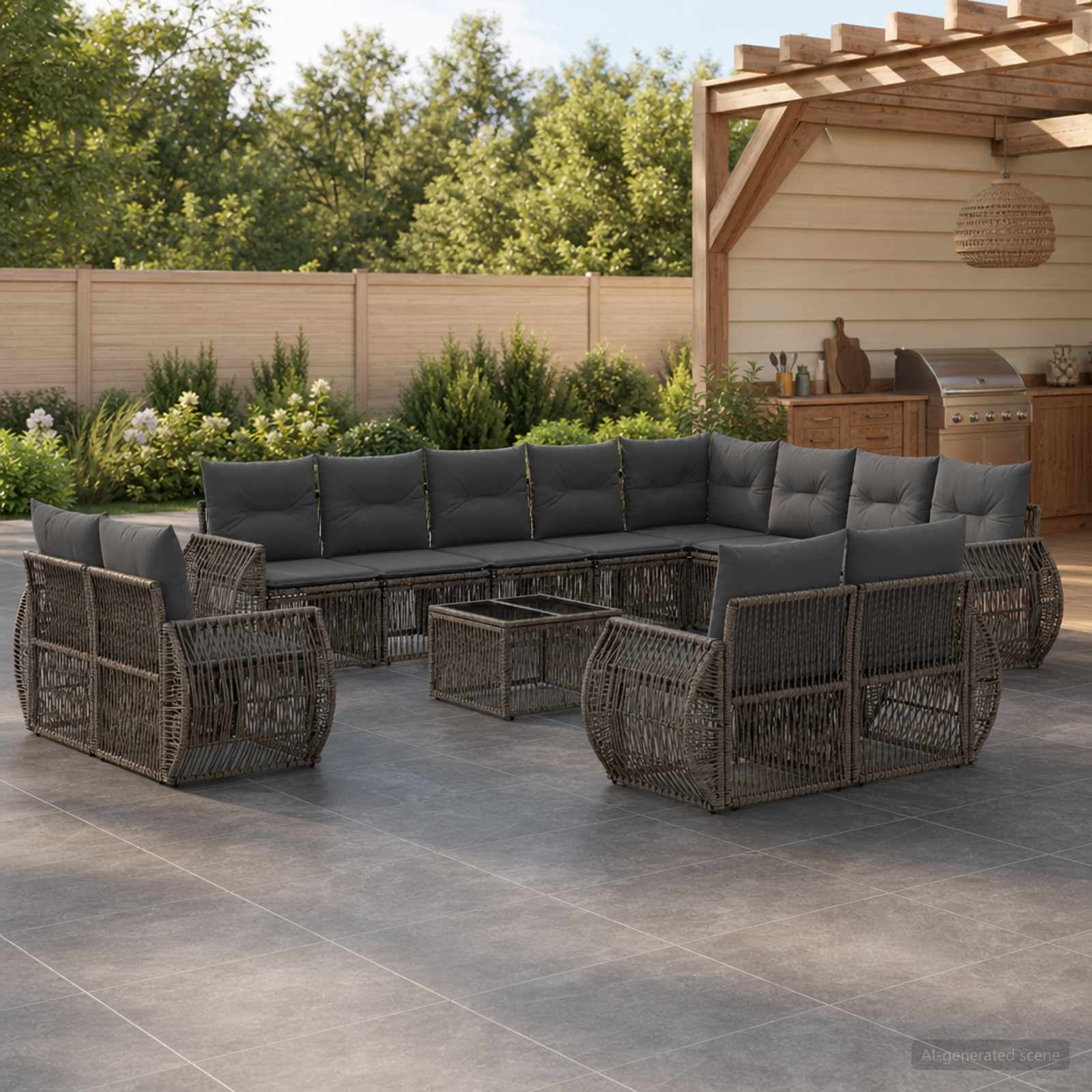 Set Divano da Giardino 13 pcs Grigio e Grigio Scuro polyrattan | homemem39
