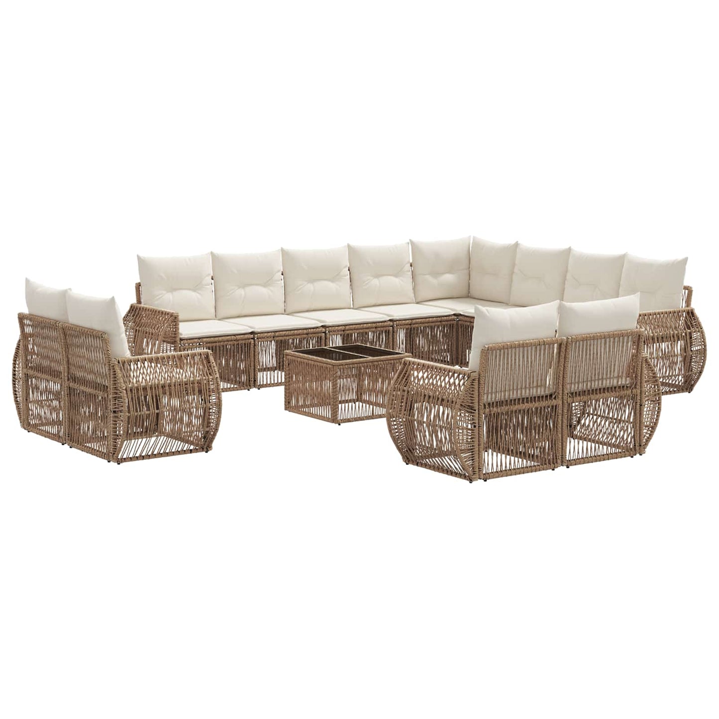 Set Divano da Giardino 13 pcs Beige e Bianco Crema polyrattan | homemem39