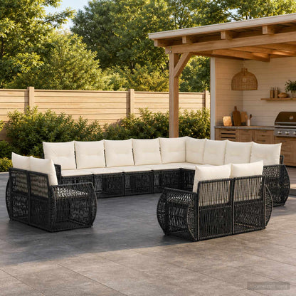 Set Divano da Giardino 13 pcs Nero e Bianco Crema polyrattan | homemem39
