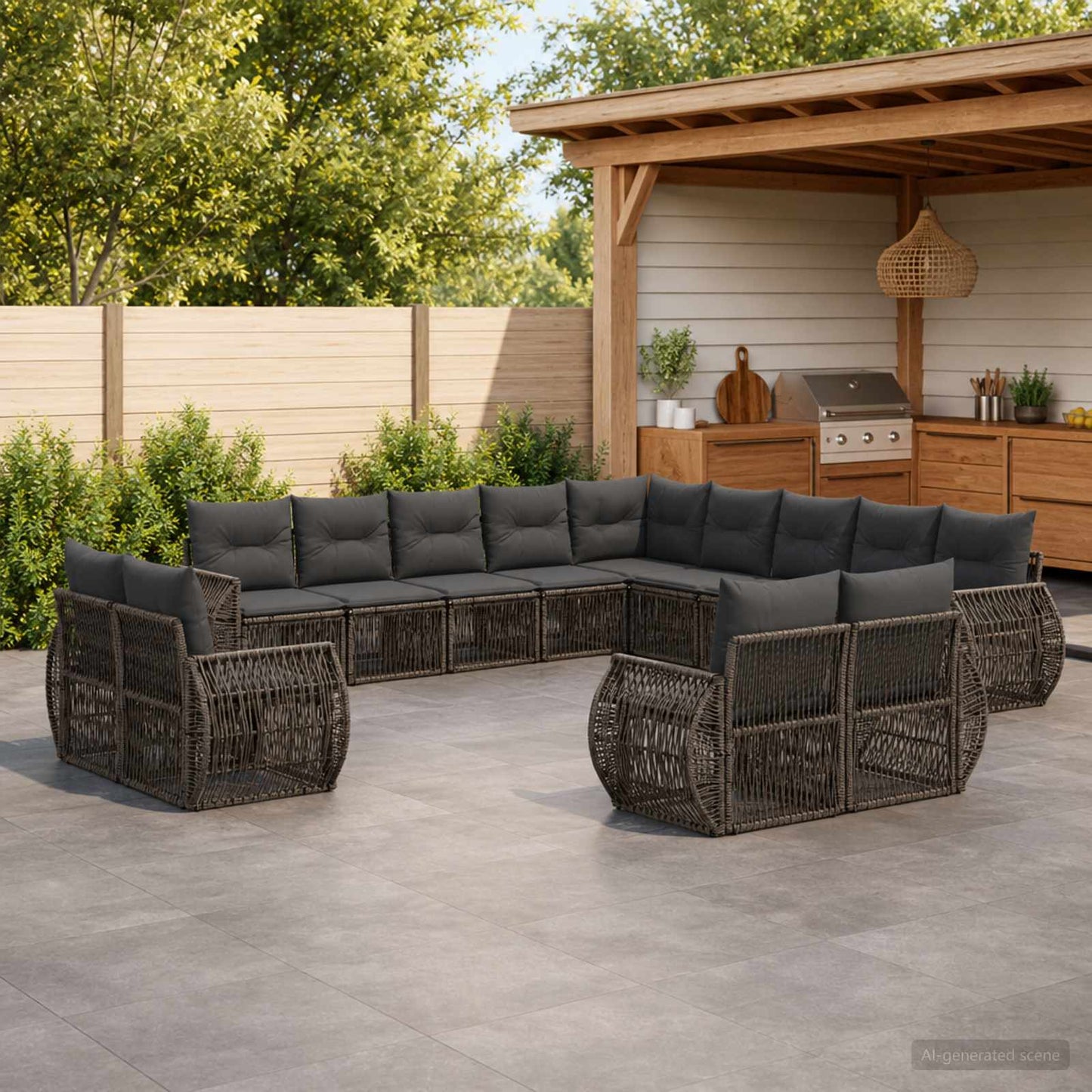 Set Divano da Giardino 13 pcs Grigio e Grigio Scuro polyrattan | homemem39