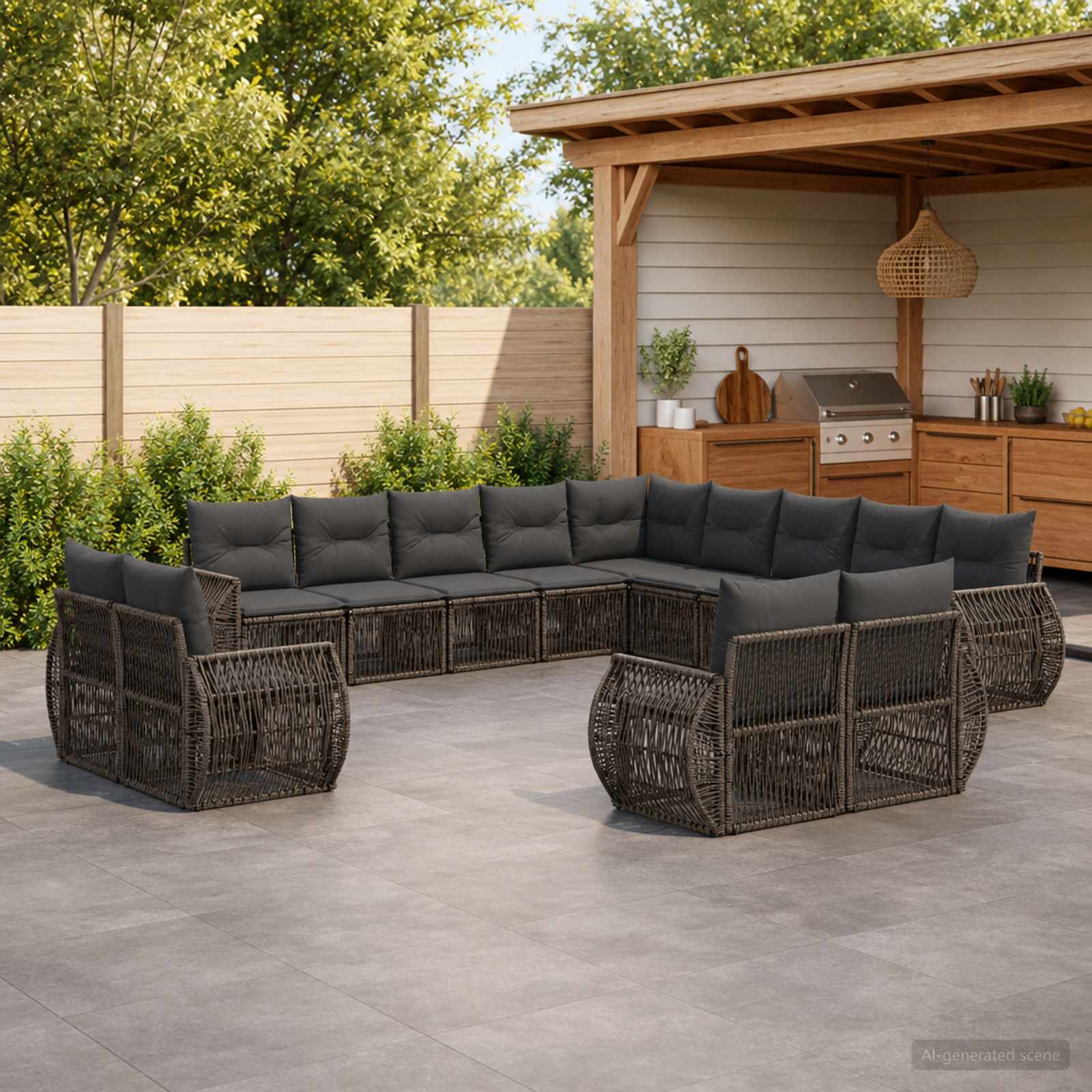 Set Divano da Giardino 13 pcs Grigio e Grigio Scuro polyrattan | homemem39
