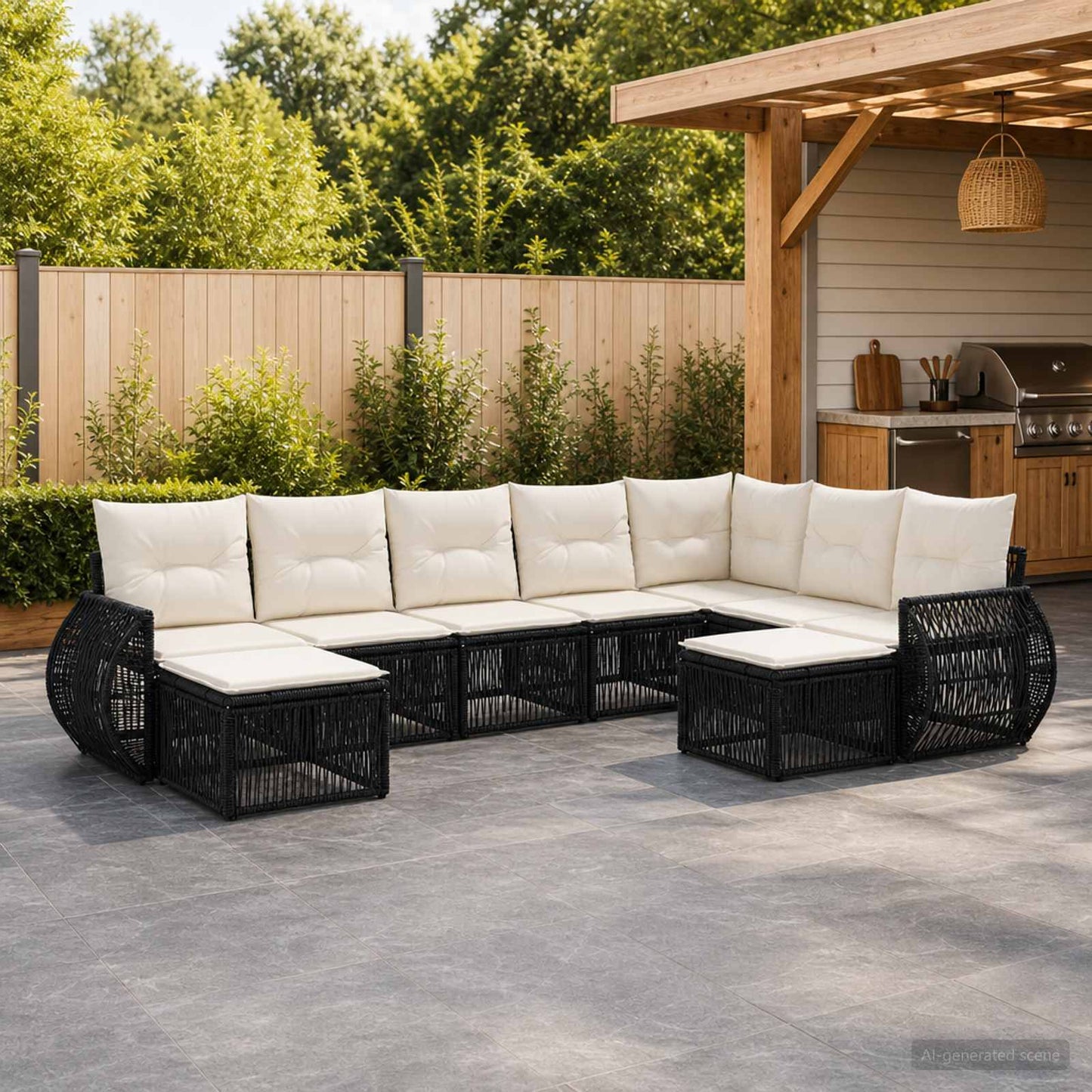Set Divano da Giardino 9 pcs Nero polyrattan | homemem39