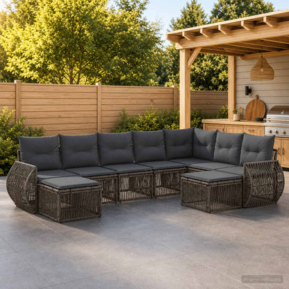 Set Divano da Giardino 9 pcs Grigio polyrattan | homemem39