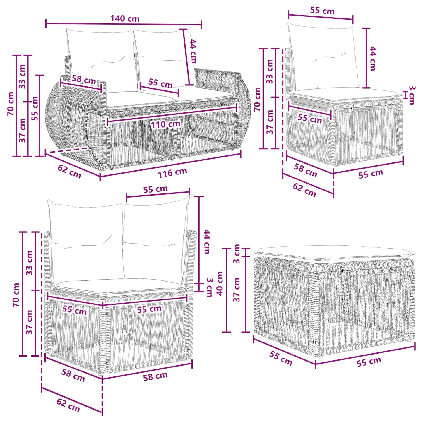 Set Divano da Giardino 9 pcs Grigio polyrattan | homemem39