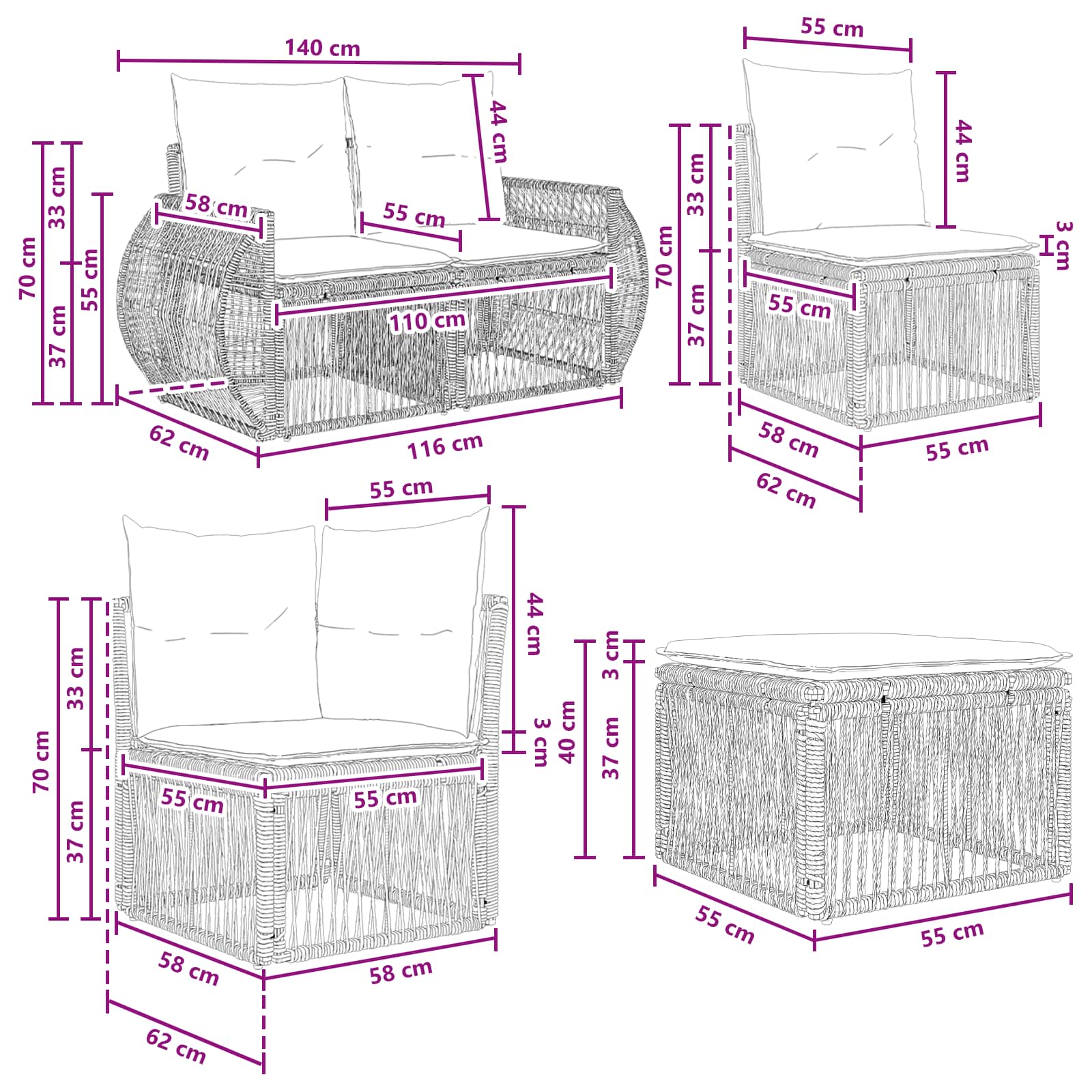 Set Divano da Giardino 9 pcs Grigio polyrattan | homemem39