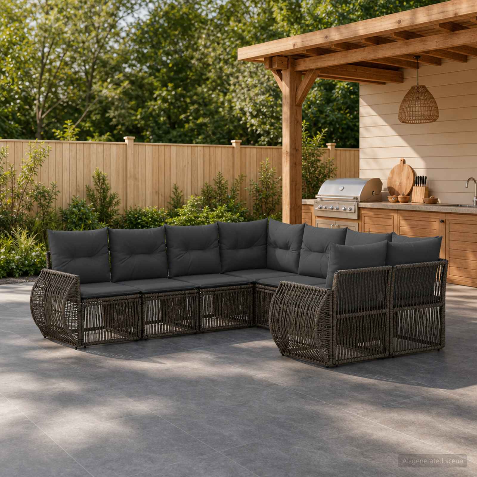 Set Divano da Giardino 8 pz 8-Numero di posti Grigio polyrattan | homemem39
