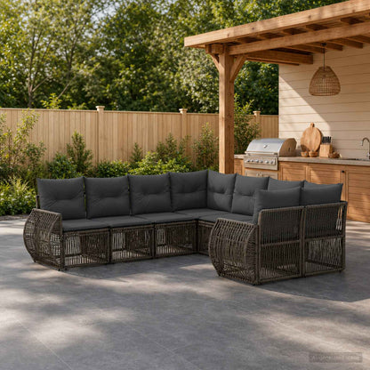 Set Divano da Giardino 8 pz 8-Numero di posti Grigio polyrattan | homemem39