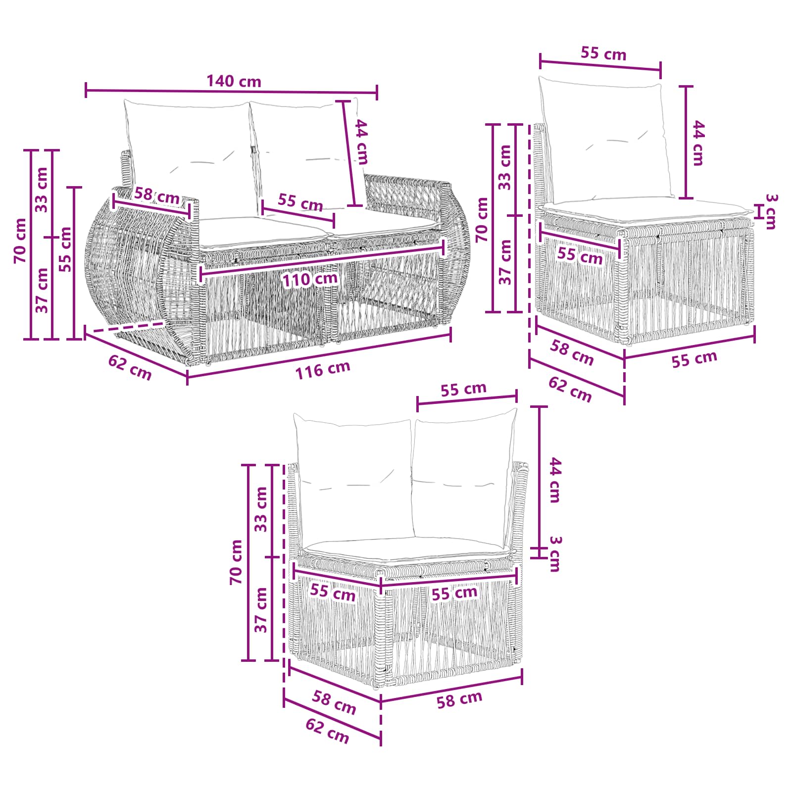 Set Divano da Giardino 8 pz 8-Numero di posti Grigio polyrattan | homemem39