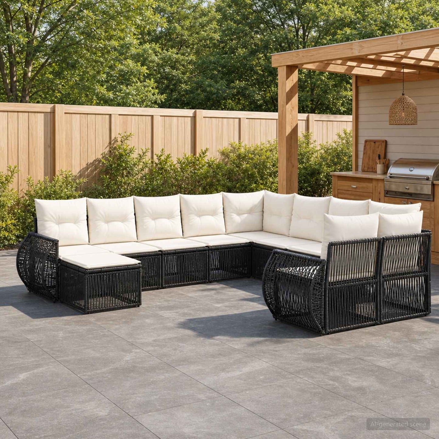 Set Divano da Giardino 11 pcs Nero polyrattan | homemem39
