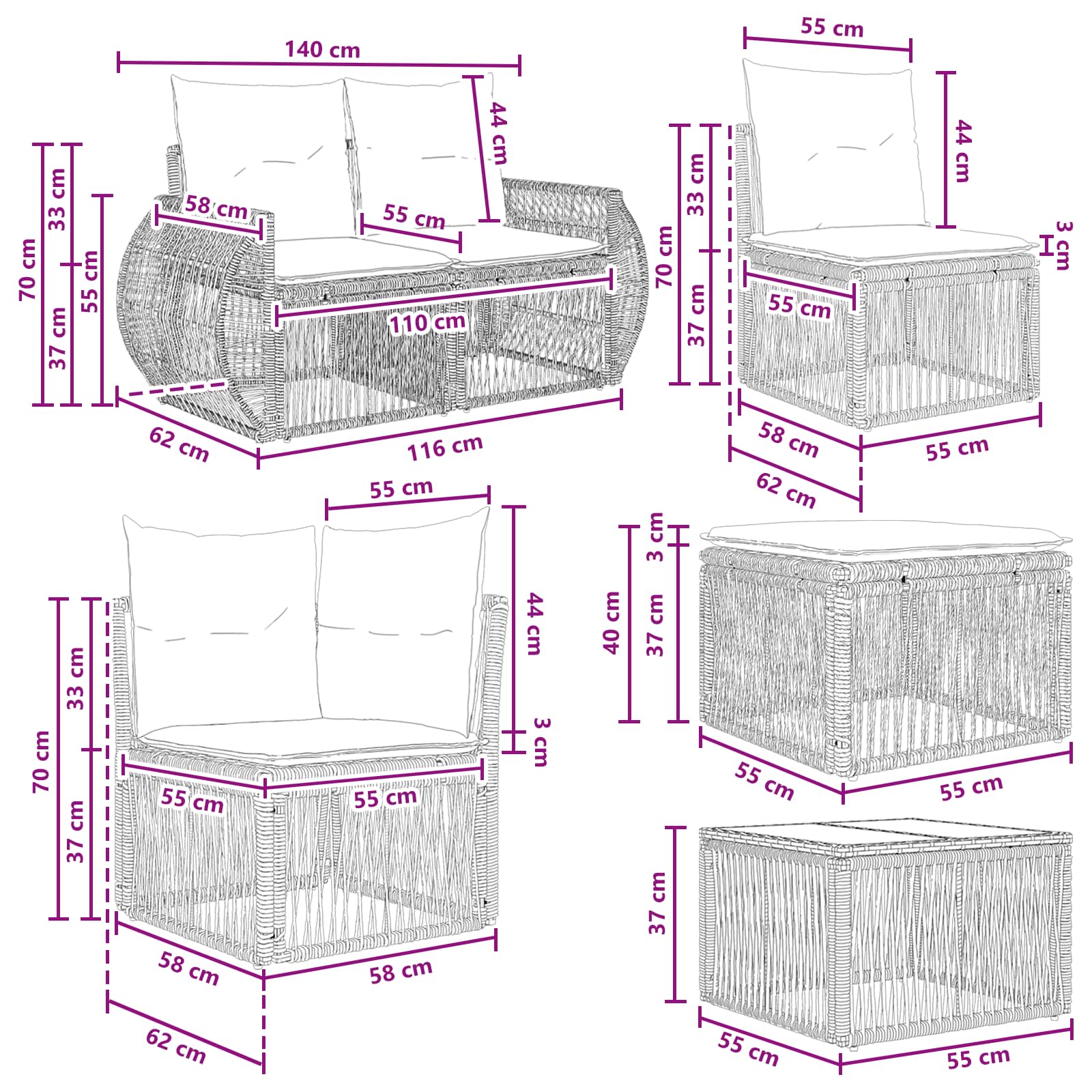 Set Divano da Giardino 12 pcs Nero polyrattan | homemem39