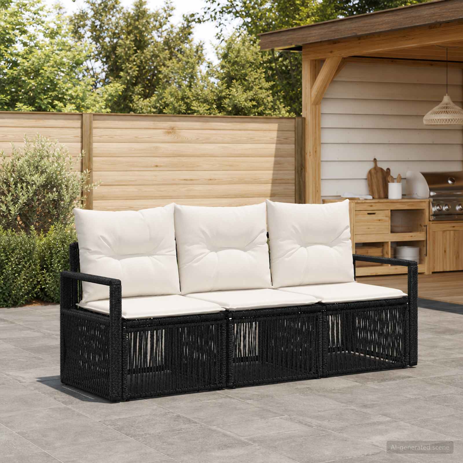 Set Divano da Giardino 3 pcs Nero polyrattan | homemem39