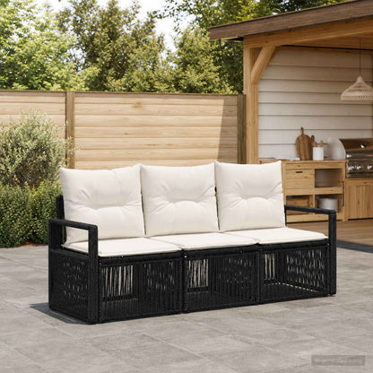 Set Divano da Giardino 3 pcs Nero polyrattan | homemem39