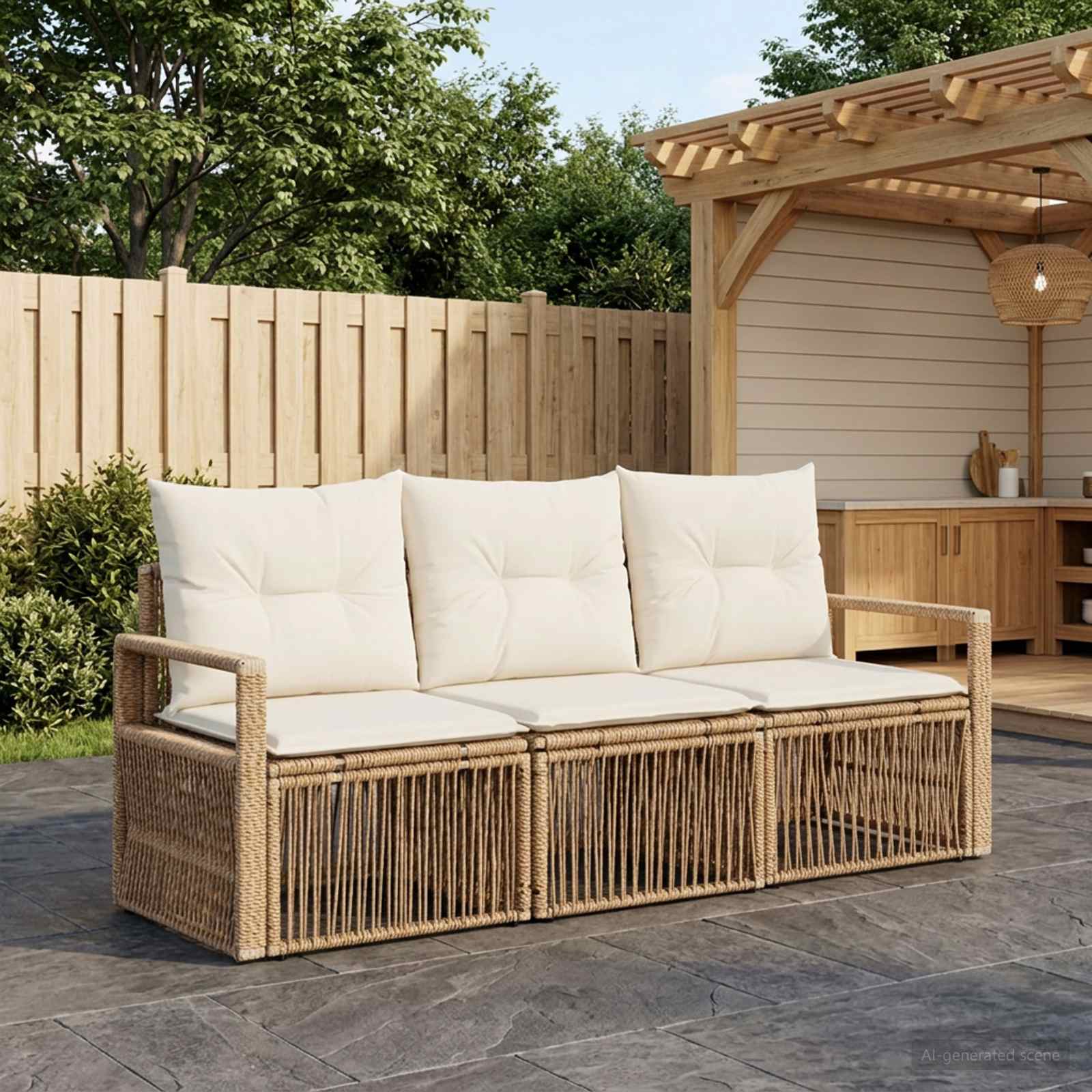 Set Divano da Giardino 3 pz Beige polyrattan | homemem39