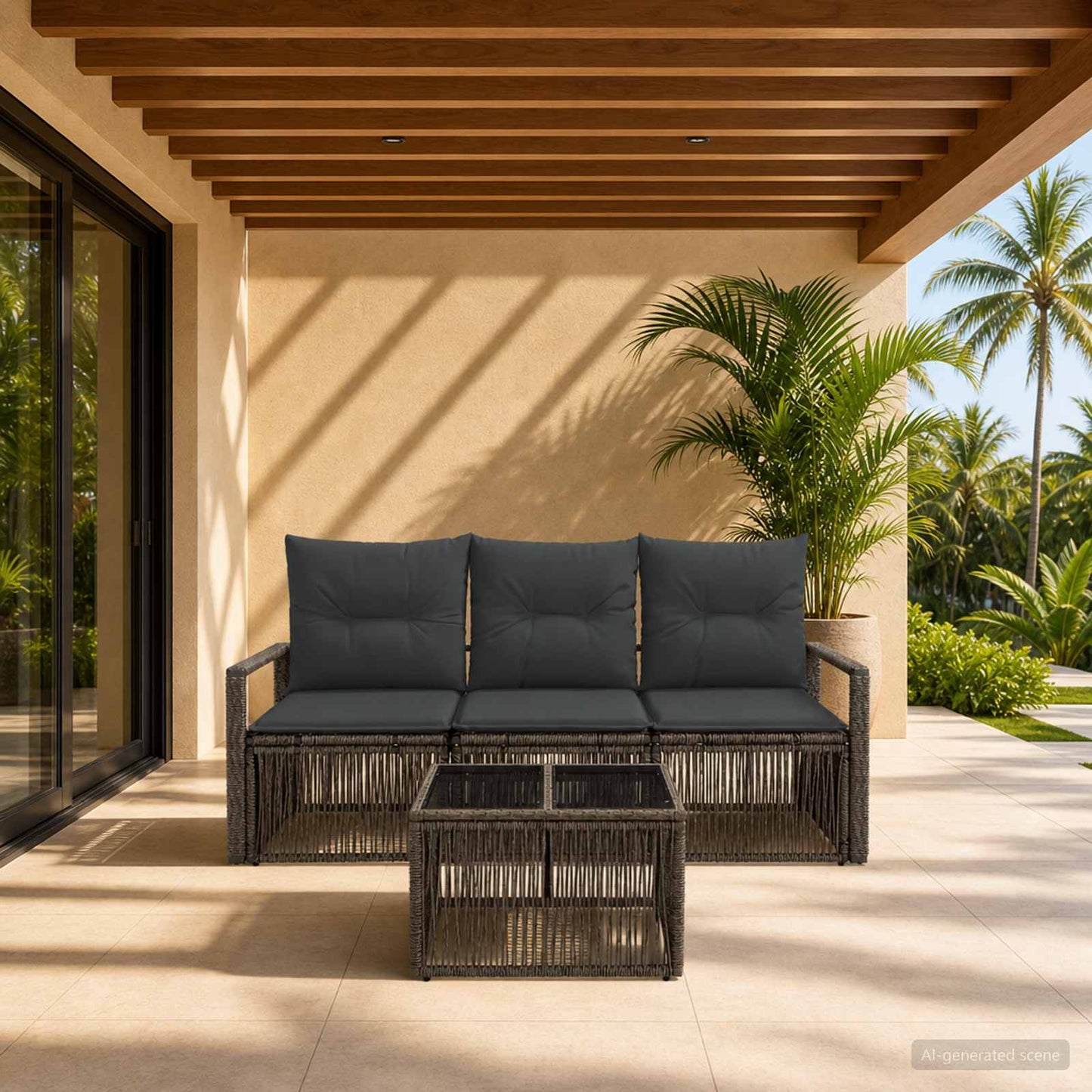 Set Divano da Giardino 4 pcs Grigio polyrattan | homemem39