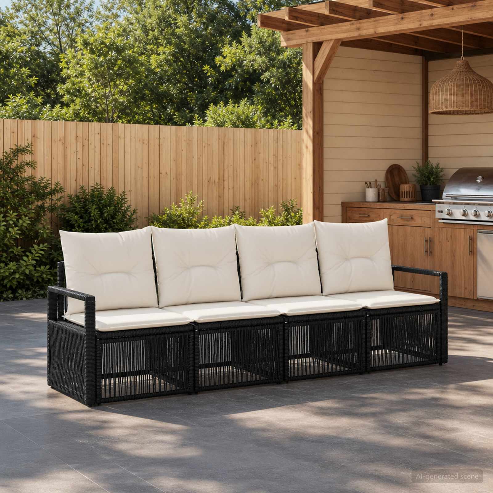Set Divano da Giardino 4 pcs Nero polyrattan | homemem39