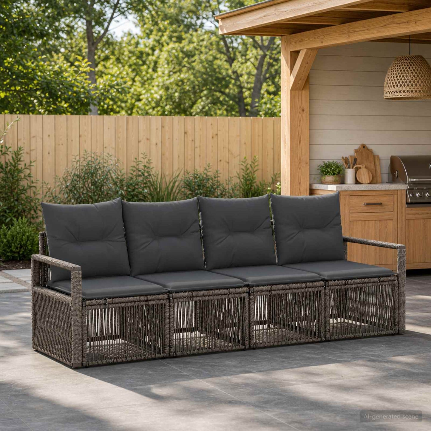 Set Divano da Giardino 4 pcs Grigio polyrattan | homemem39