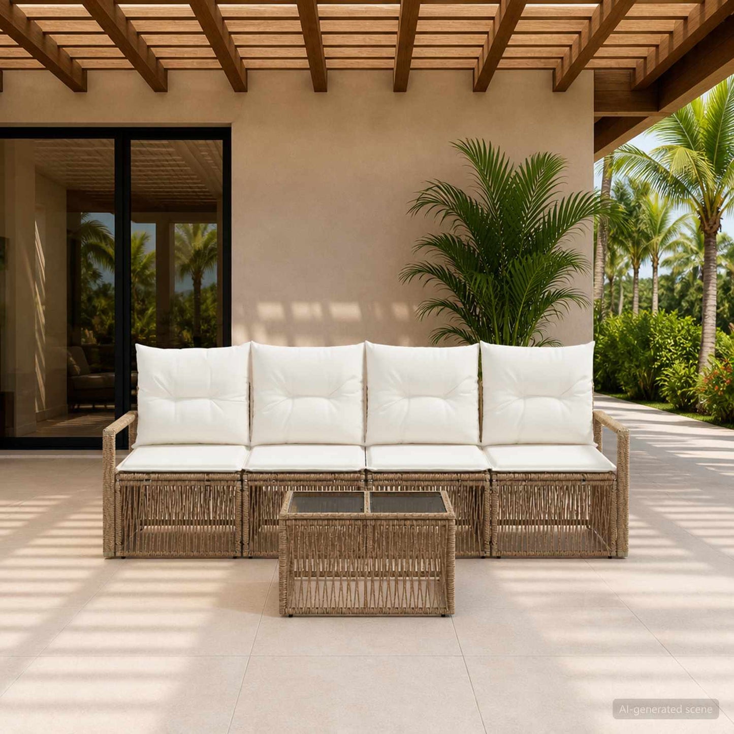 Set Divano da Giardino 5 pcs Beige polyrattan | homemem39