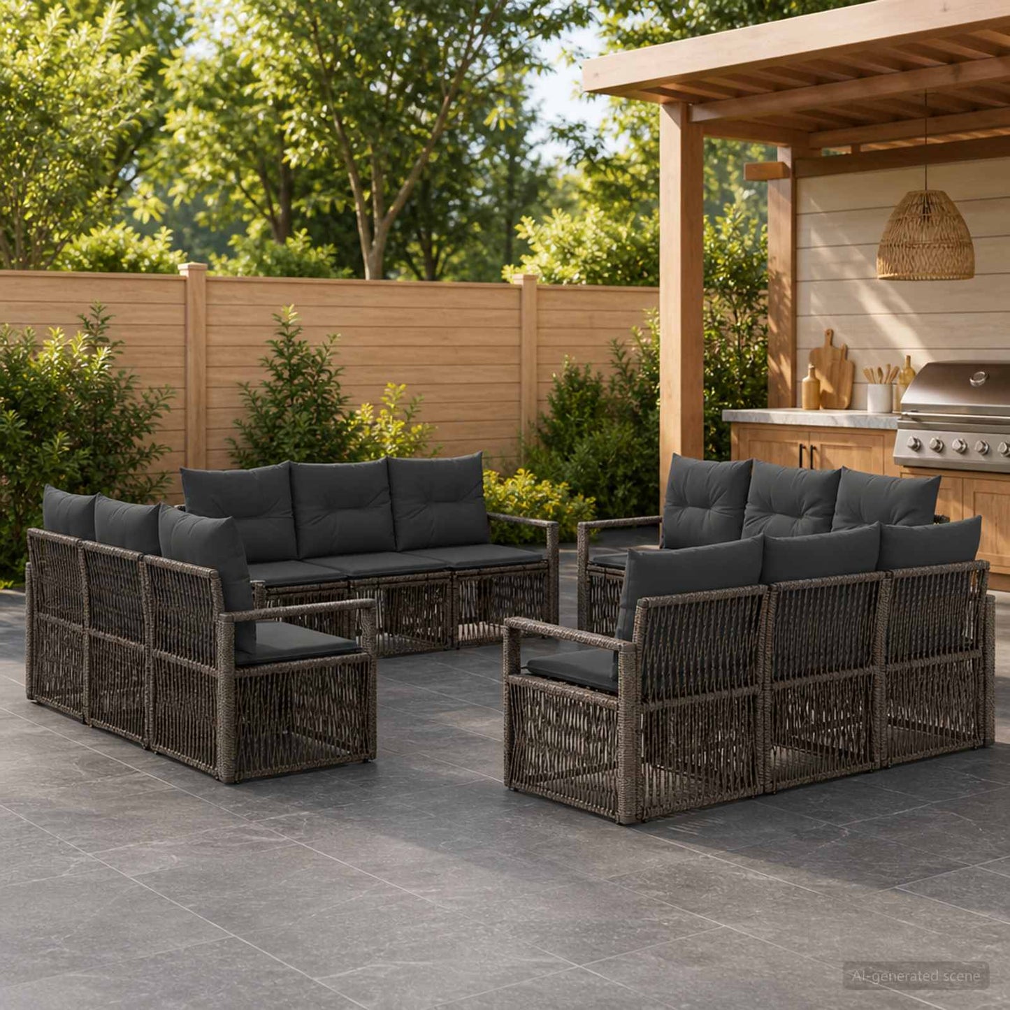 Set Divano da Giardino 12 pcs Grigio polyrattan | homemem39
