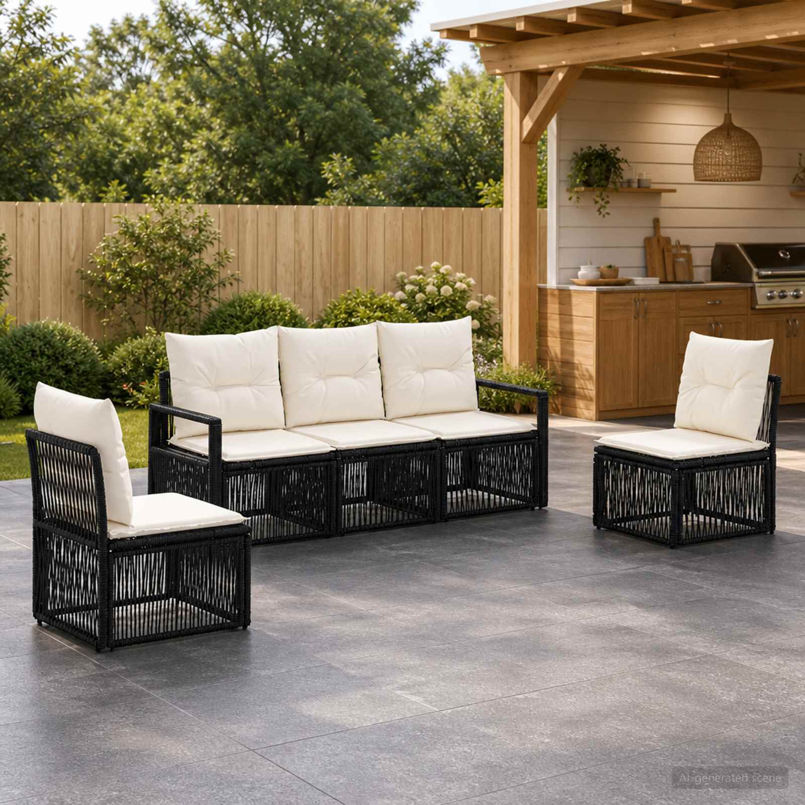 Set Divano da Giardino 5 pcs Nero polyrattan | homemem39