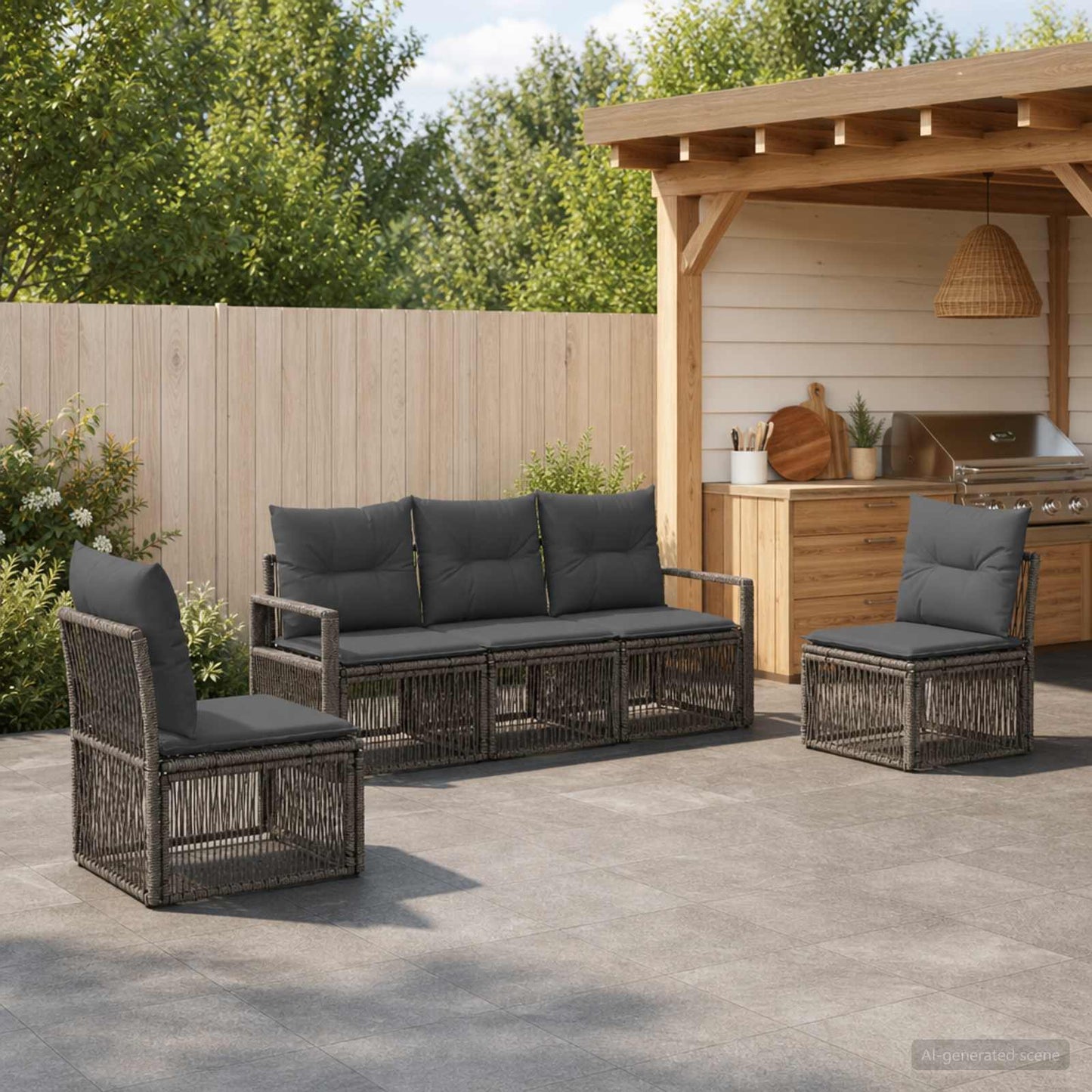 Set Divano da Giardino 5 pcs Grigio polyrattan | homemem39