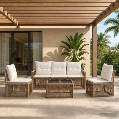 Set Divano da Giardino 6 pcs Beige polyrattan | homemem39