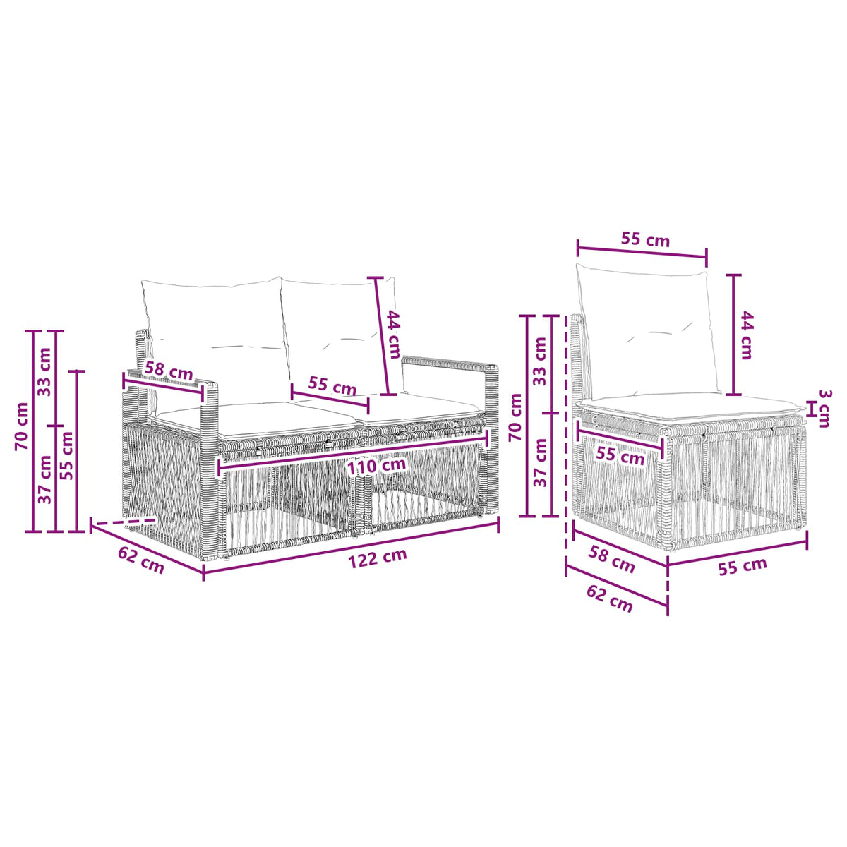 Set Divano da Giardino 6 pcs Nero polyrattan | homemem39