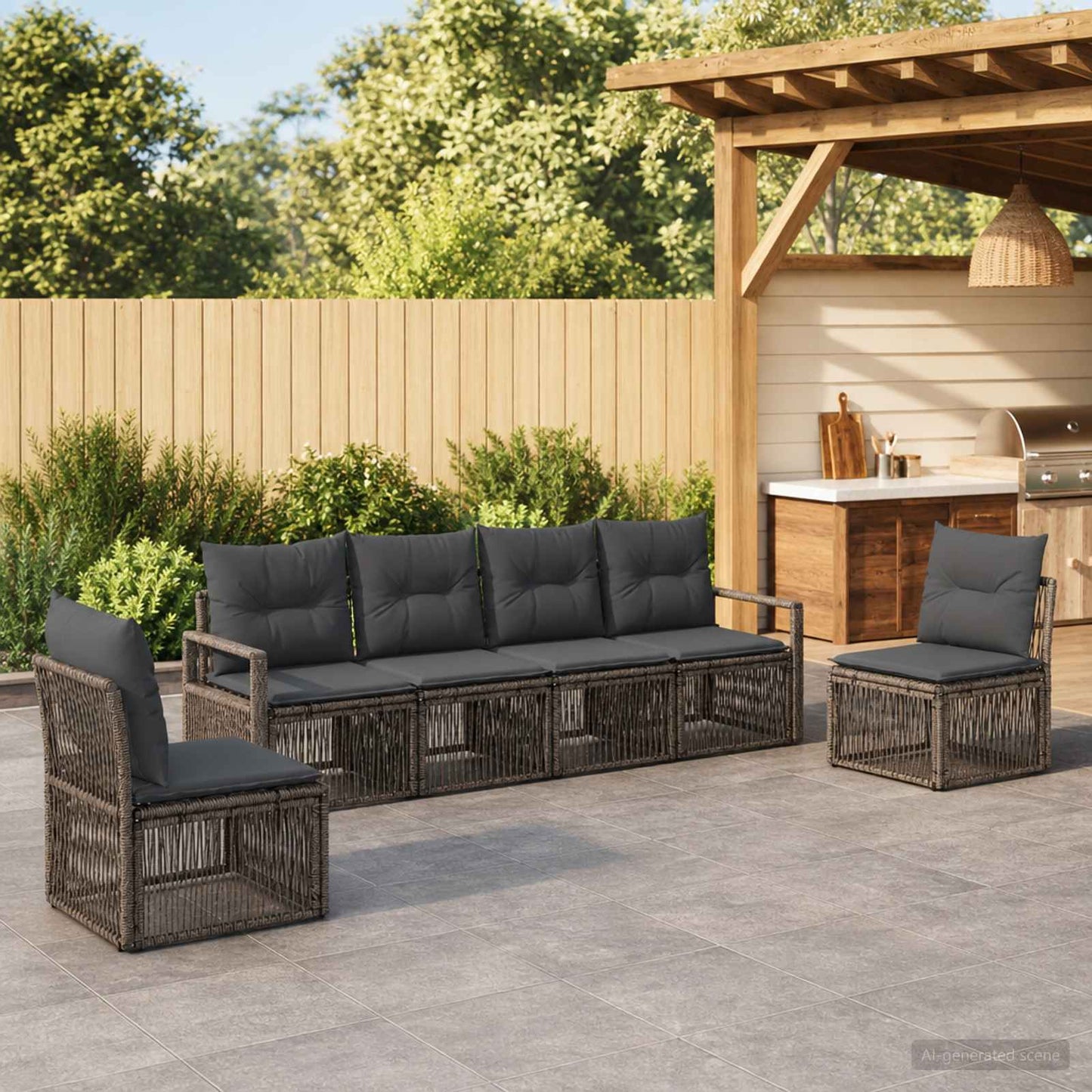Set Divano da Giardino 6 pcs Grigio polyrattan | homemem39