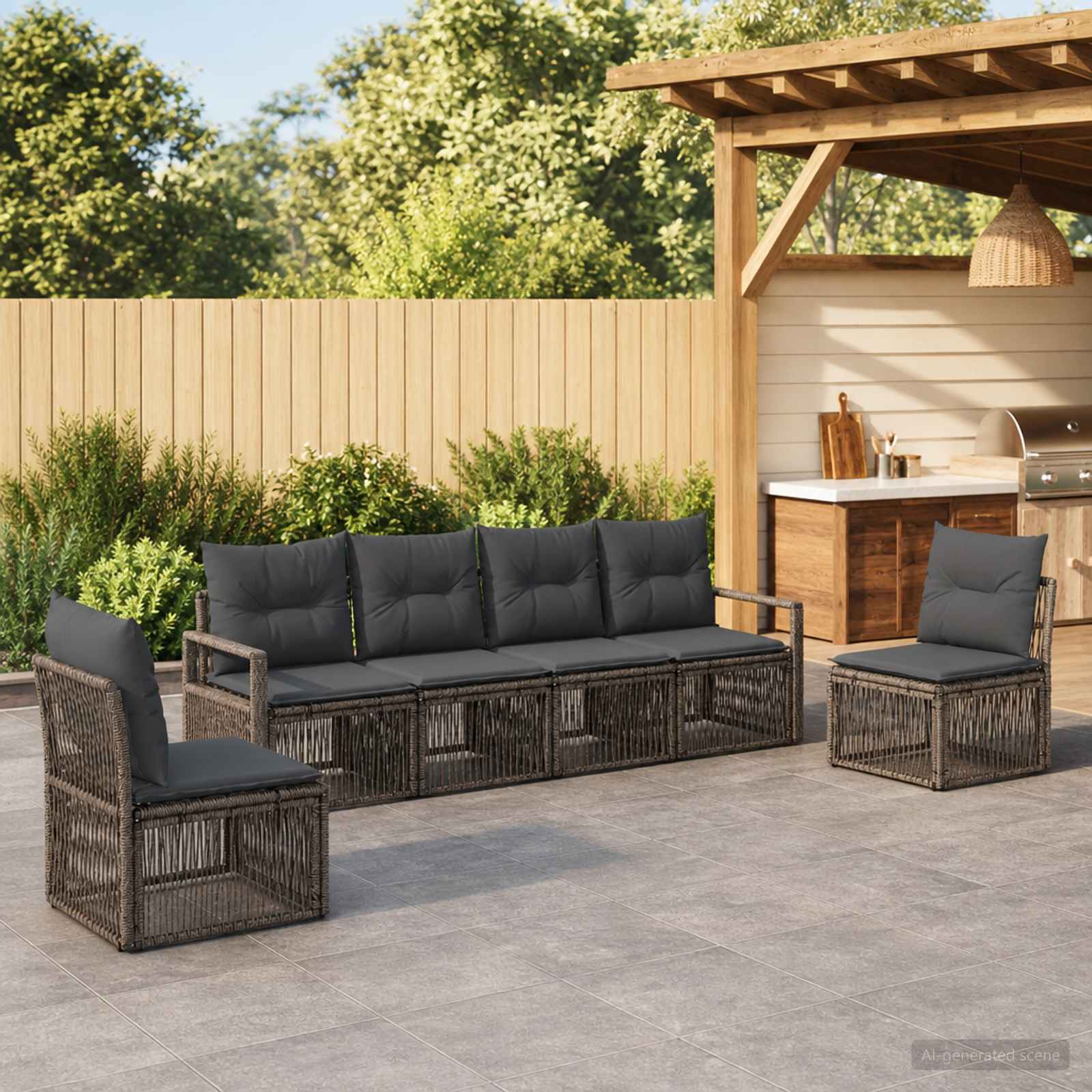 Set Divano da Giardino 6 pcs Grigio polyrattan | homemem39